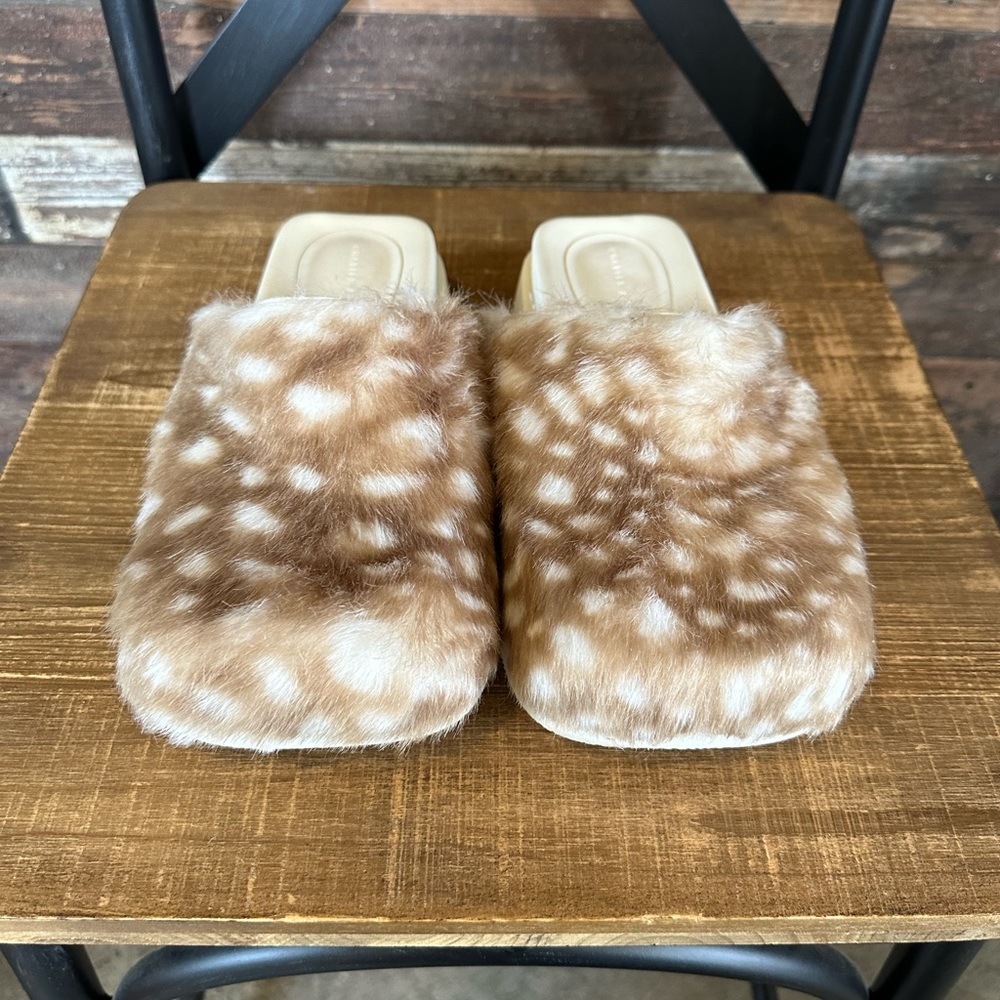 Charles & Keith Animal Print Furry Open Back Mules - Women’s Size 6 (36)
